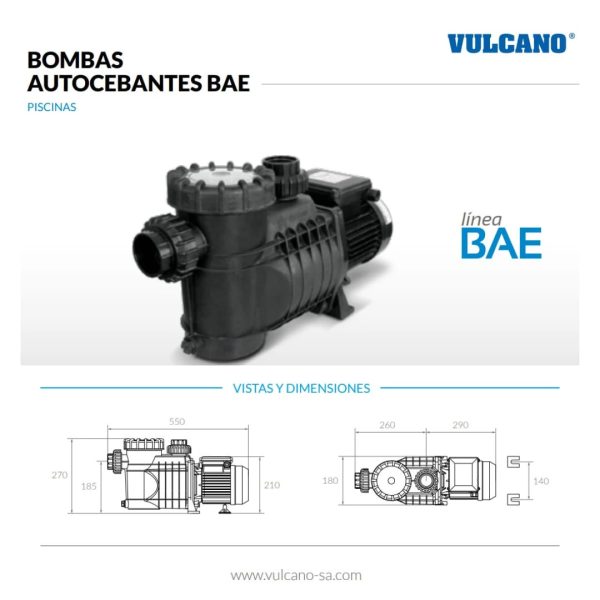 Bomba Para Piscina BAE Motor Argentino 1hp-VULCANO - Imagen 2