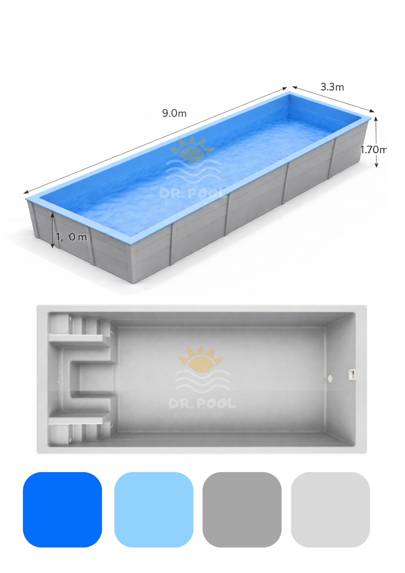 Piscina Fibra de Vidrio 9,0x3,3 (instalada)